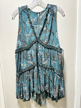 Free People Purple Haze Tunic Top Small Teal Hummingbird Tiered Fairycore Boho